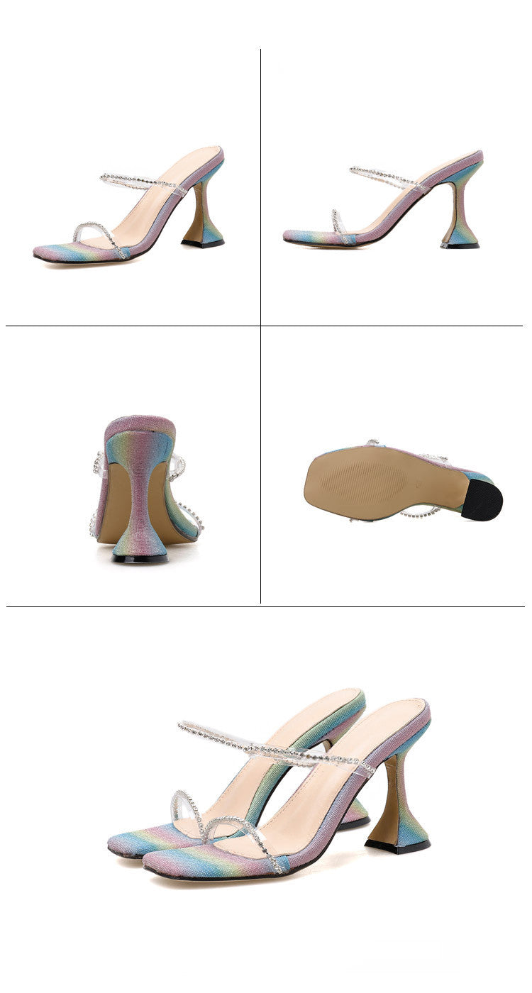 Neue Strass-Weinglas- und Regenbogen-Damenschuhe