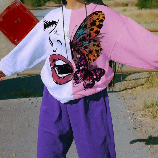 Colorful Tie-Dye Butterfly Print Sweatshirt