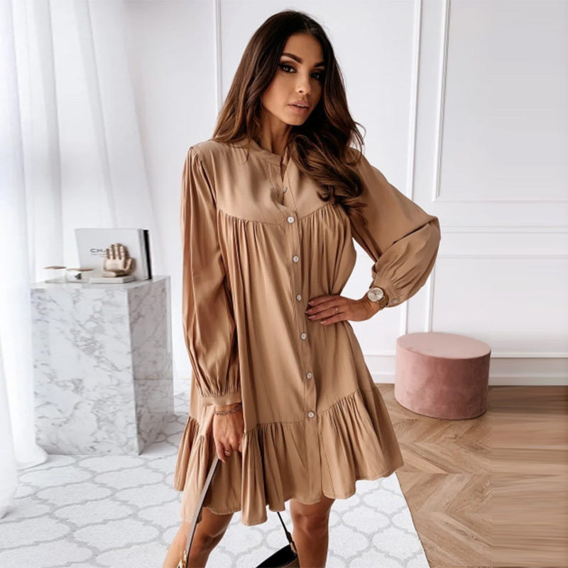 Abito camicia con cuciture semplice e alla moda da donna