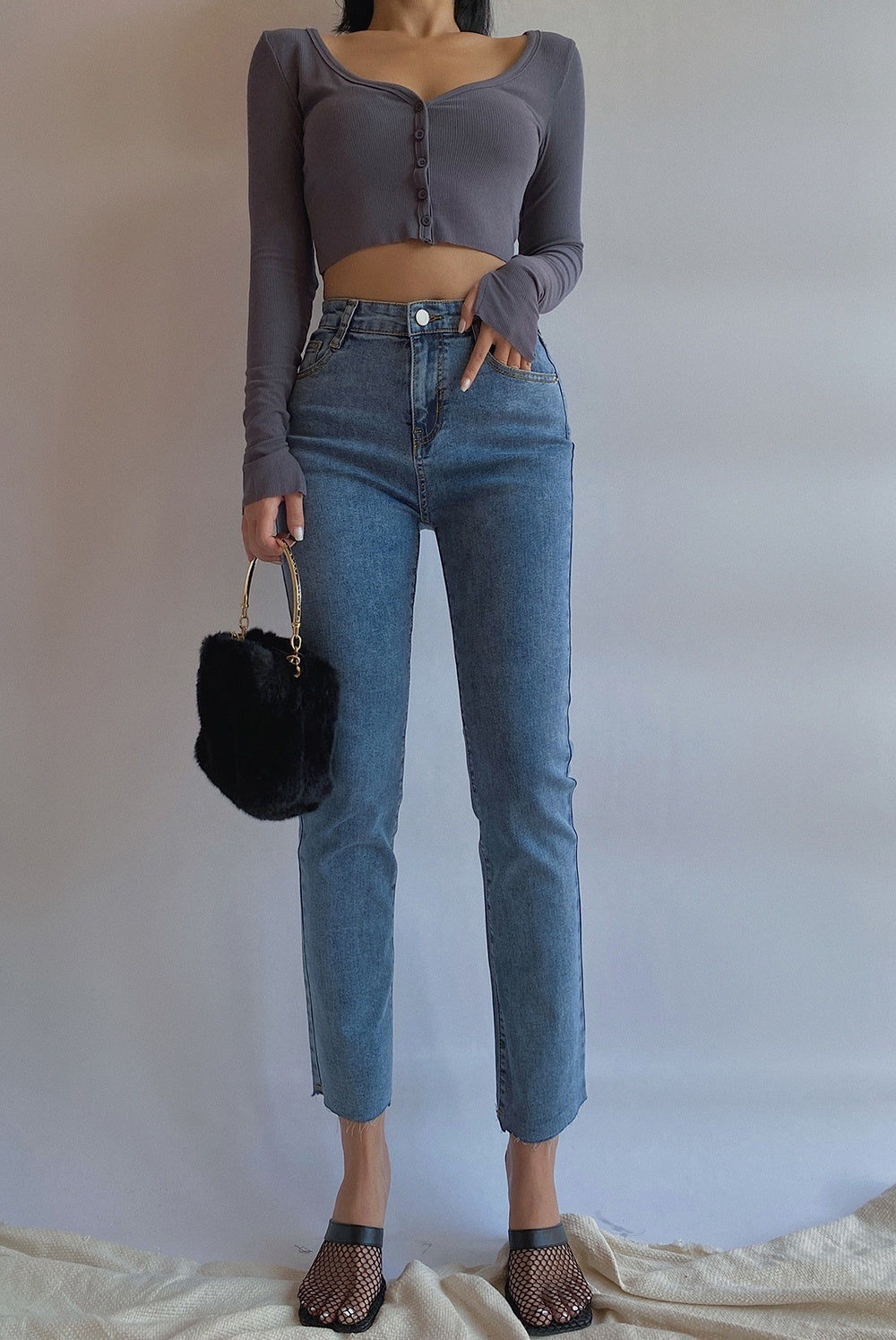 Damen High Waist Slim Schlankmachende Stretch-Jeans
