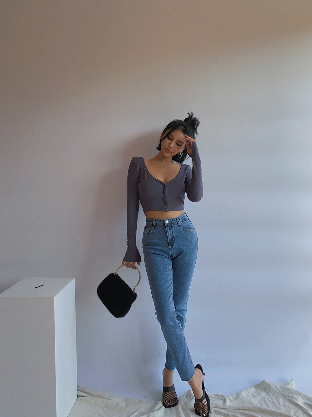 Damen High Waist Slim Schlankmachende Stretch-Jeans