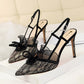 Women's Shoes High Heel Shallow Mouth Pointed Toe Mesh Lace Cutout Strap Sandals