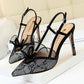 Women's Shoes High Heel Shallow Mouth Pointed Toe Mesh Lace Cutout Strap Sandals