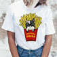 Cartoon Animal Cat And Dog Print Slim Round Neck Street Trendy Women's Shirt