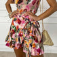 Blumen One-Shoulder Plissee Top Rüschenrock Anzug