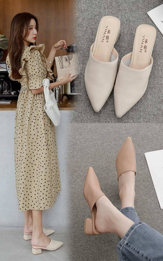 Sandals With Soft Leather Half-support Single Shoes Pointed Toe Mules