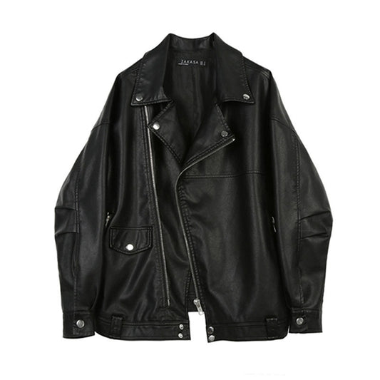 Giacca in pelle PU con risvolto e profilo stile Bf in versione allentata