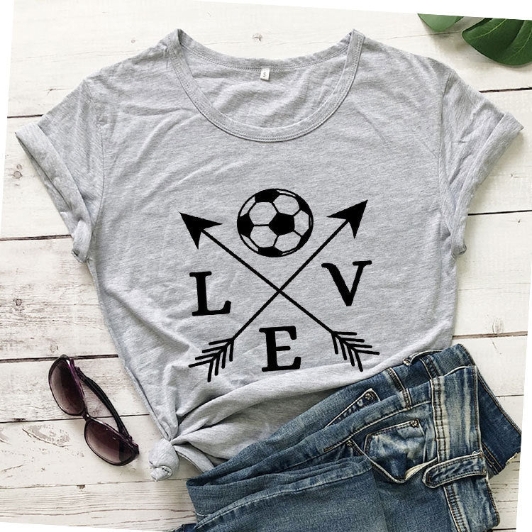 T-Shirt Love Soccer Arrow Fashion Kurzarm-T-Shirt mit Buchstaben