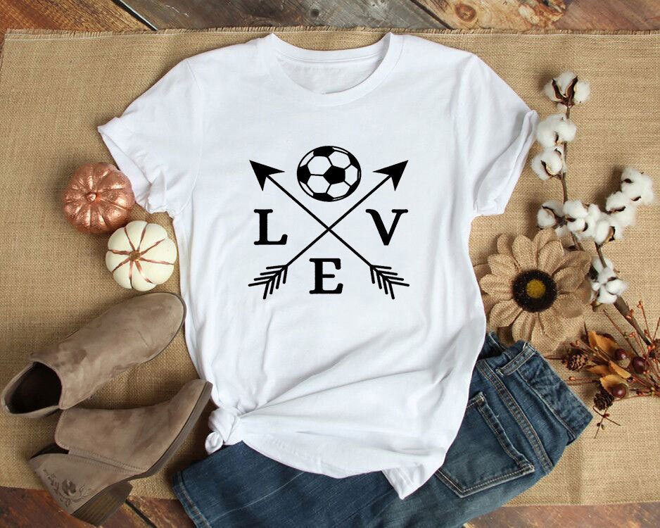 T-Shirt Love Soccer Arrow Fashion Kurzarm-T-Shirt mit Buchstaben
