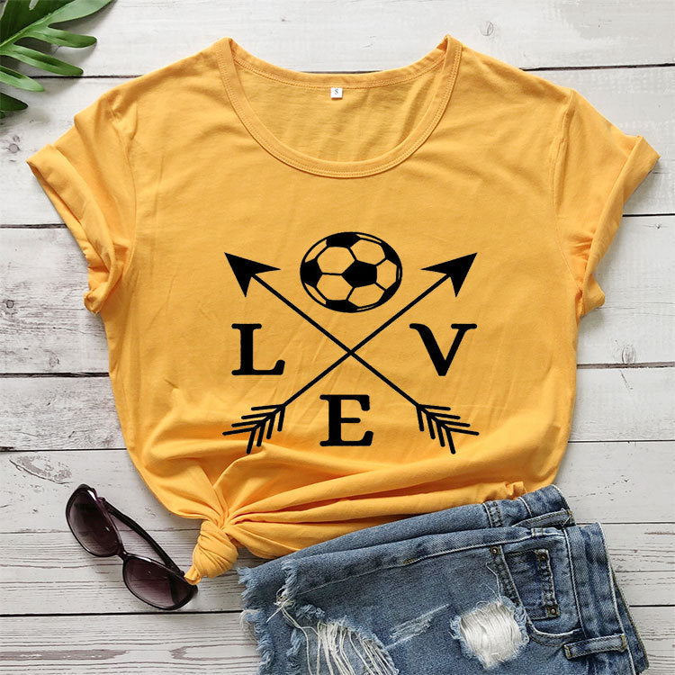 T-Shirt Love Soccer Arrow Fashion Kurzarm-T-Shirt mit Buchstaben