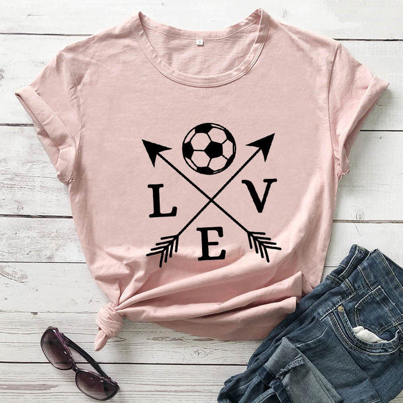 T-Shirt Love Soccer Arrow Fashion Kurzarm-T-Shirt mit Buchstaben