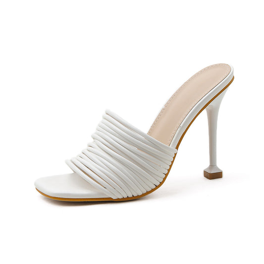 Scarpe da donna con punta quadrata sottile, tacchi alti e sandali
