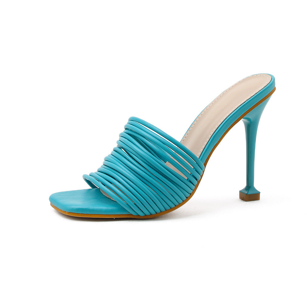 Scarpe da donna con punta quadrata sottile, tacchi alti e sandali