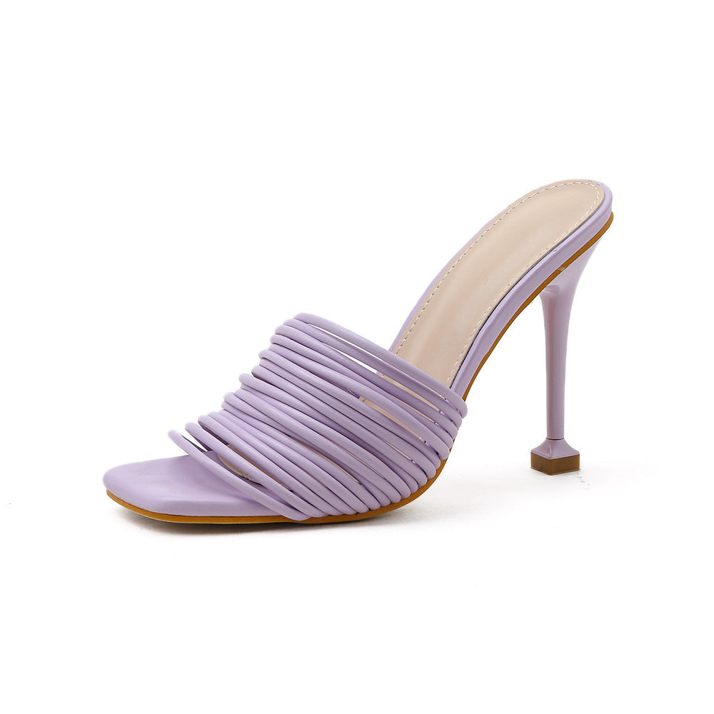 Scarpe da donna con punta quadrata sottile, tacchi alti e sandali