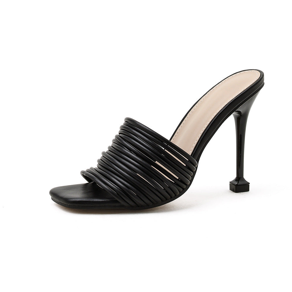 Scarpe da donna con punta quadrata sottile, tacchi alti e sandali