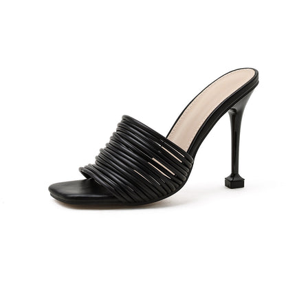 Scarpe da donna con punta quadrata sottile, tacchi alti e sandali