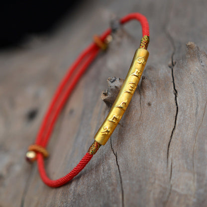 999 Pure Silver Gold-plated Dragon Knot Six-character Mantra Bracelet