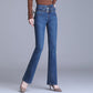 Jeans casual in cotone a vita alta con taglio a stivaletto in stile coreano