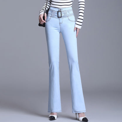Jeans casual in cotone a vita alta con taglio a stivaletto in stile coreano