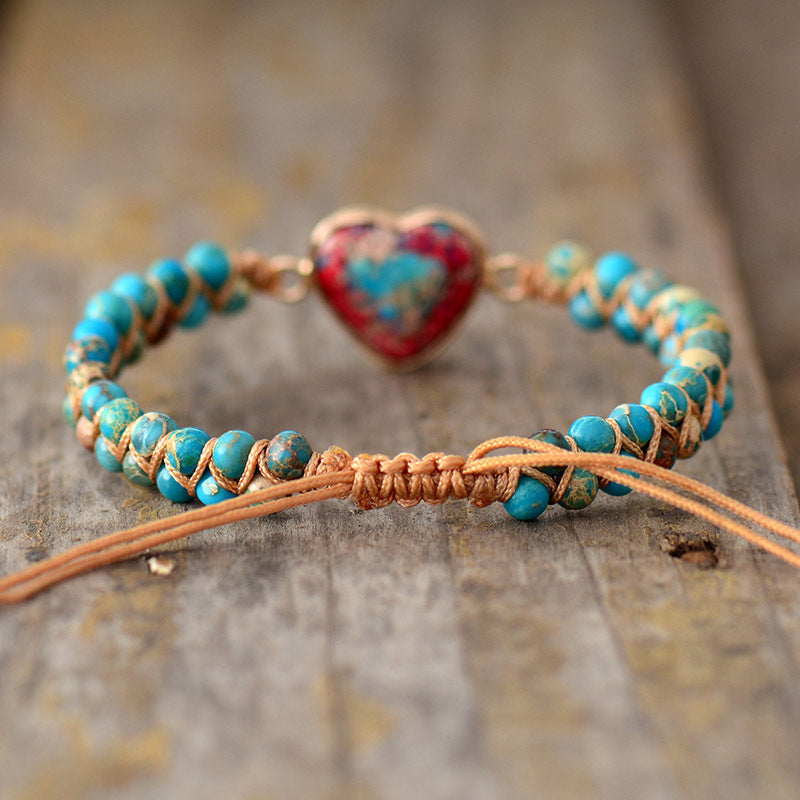 Rotes Kaisersteinarmband Pfirsichherz Liebesarmband Geflochtenes Armband