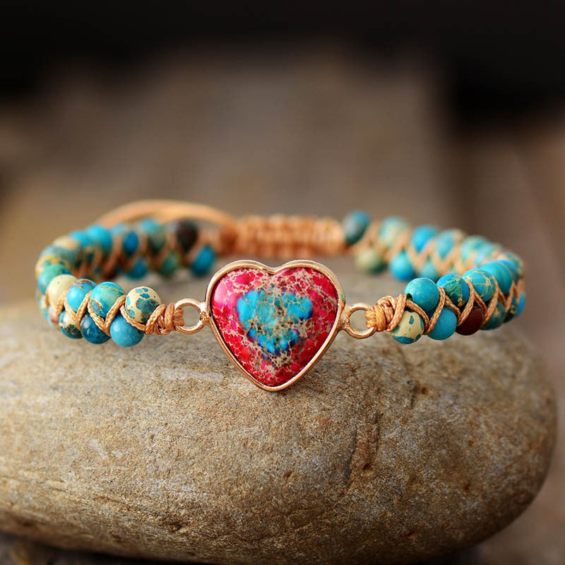 Rotes Kaisersteinarmband Pfirsichherz Liebesarmband Geflochtenes Armband