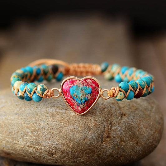 Rotes Kaisersteinarmband Pfirsichherz Liebesarmband Geflochtenes Armband