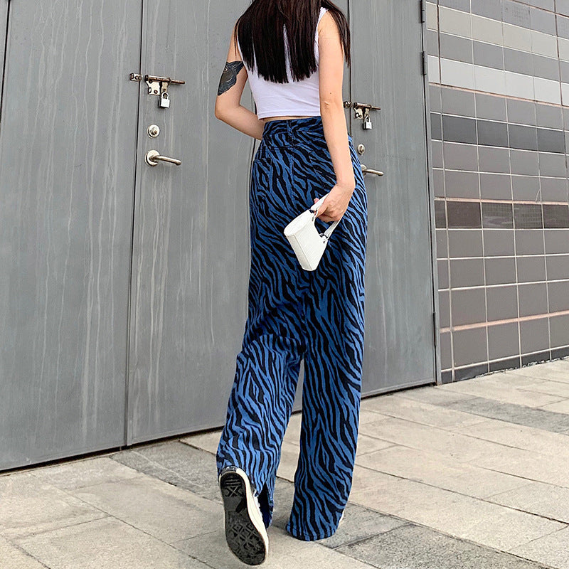 Jeans a vita alta con stampa zebra