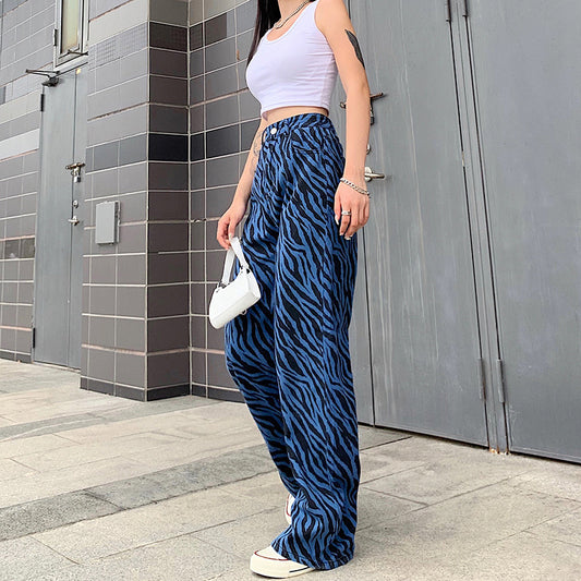 Jeans a vita alta con stampa zebra