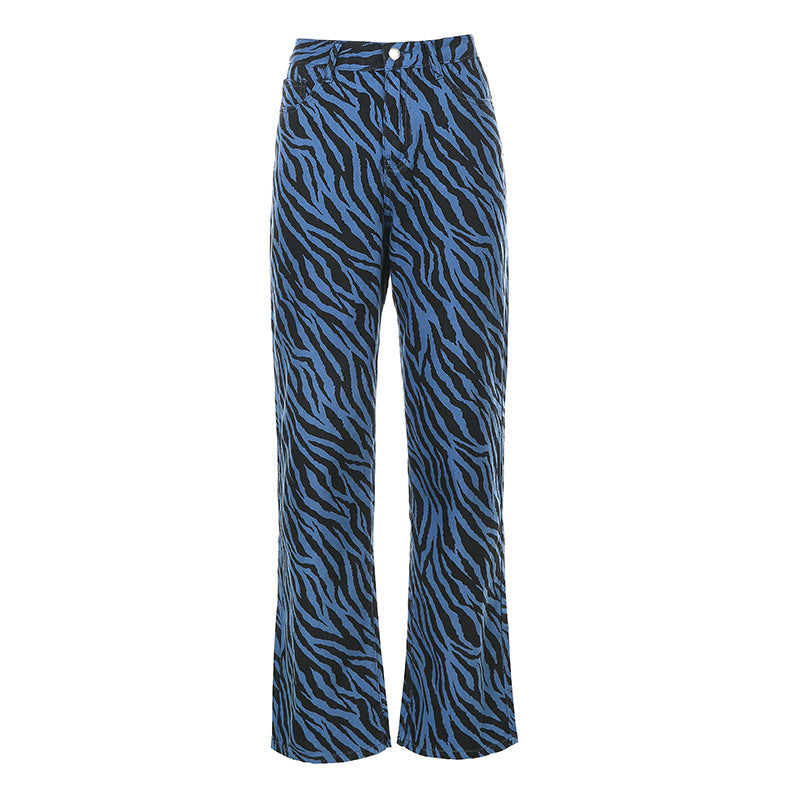 Jeans a vita alta con stampa zebra