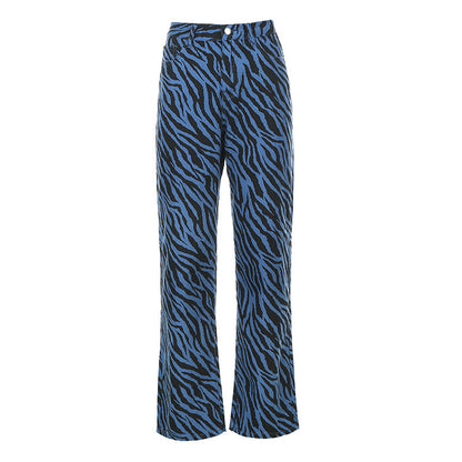 Jeans a vita alta con stampa zebra