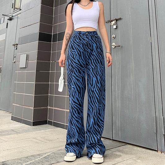 Jeans a vita alta con stampa zebra