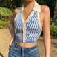 Women's  Ins Street Fashion Wave Striped Deep V Halter Halter Slim Vest