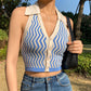 Women's  Ins Street Fashion Wave Striped Deep V Halter Halter Slim Vest