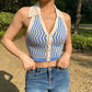 Women's  Ins Street Fashion Wave Striped Deep V Halter Halter Slim Vest