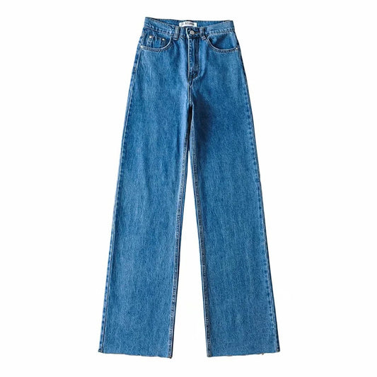 Washed And Distressed High-Waisted Fringe Trousers
