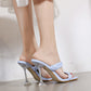 Crystal Wine Glass And Woven One-Word With Hollow High-Heel Slippers Sandals