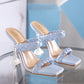 Crystal Wine Glass And Woven One-Word With Hollow High-Heel Slippers Sandals