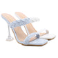 Crystal Wine Glass And Woven One-Word With Hollow High-Heel Slippers Sandals