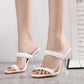Crystal Wine Glass And Woven One-Word With Hollow High-Heel Slippers Sandals