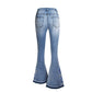 Denim Embroidered Women's Trousers, Wide-Leg Washed Flared Jeans, Plus Size Trousers