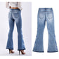 Denim Embroidered Women's Trousers, Wide-Leg Washed Flared Jeans, Plus Size Trousers