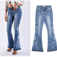 Denim Embroidered Women's Trousers, Wide-Leg Washed Flared Jeans, Plus Size Trousers