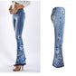 Denim Embroidered Women's Trousers, Wide-Leg Washed Flared Jeans, Plus Size Trousers