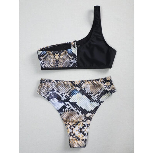 Damen Split Badeanzug One Shoulder Leopard Print Bikini Neue Stil Bademode