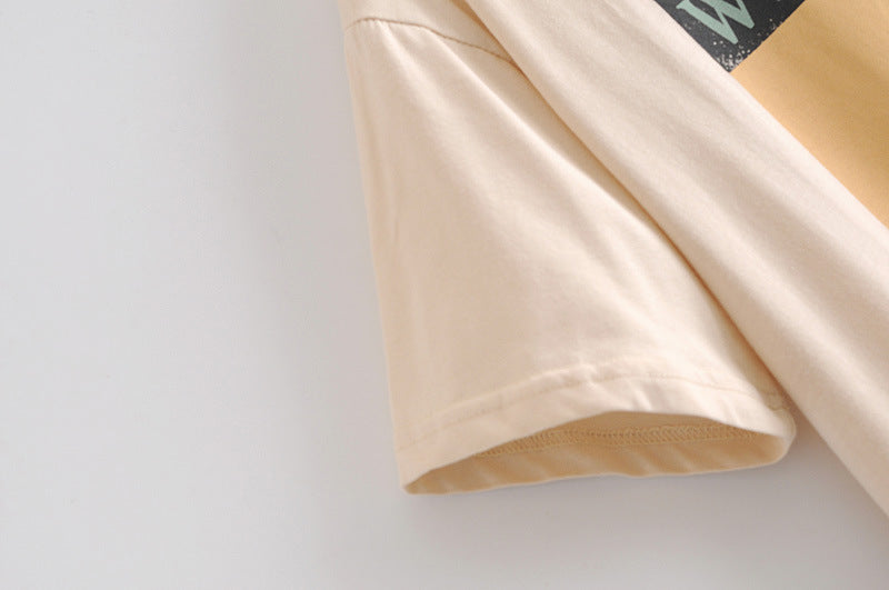 Summer New Fashion Ins Casual Loose Mid-length Palm Paulownia Print Short-sleeved T-shirt