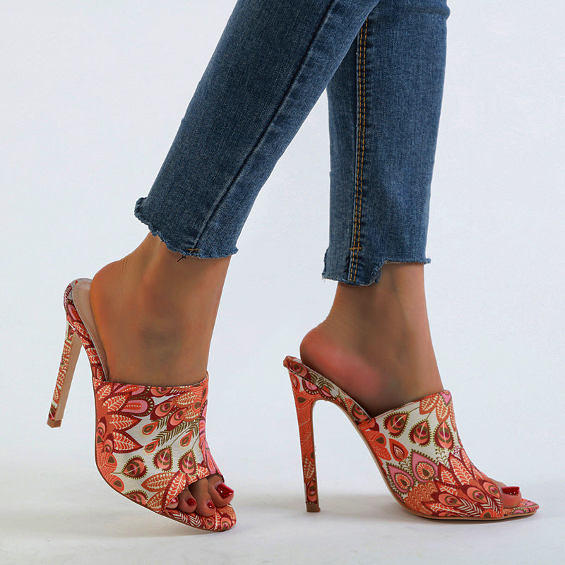 Bunte Sandalen Damen Stiletto High Heels Zurück Open Toe Damenschuhe
