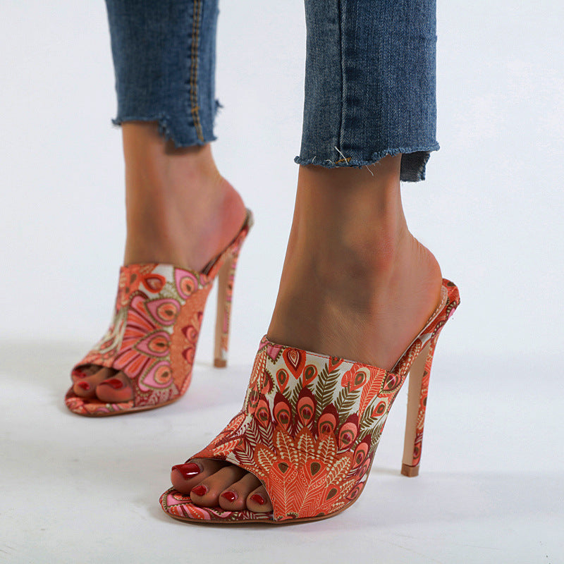 Bunte Sandalen Damen Stiletto High Heels Zurück Open Toe Damenschuhe