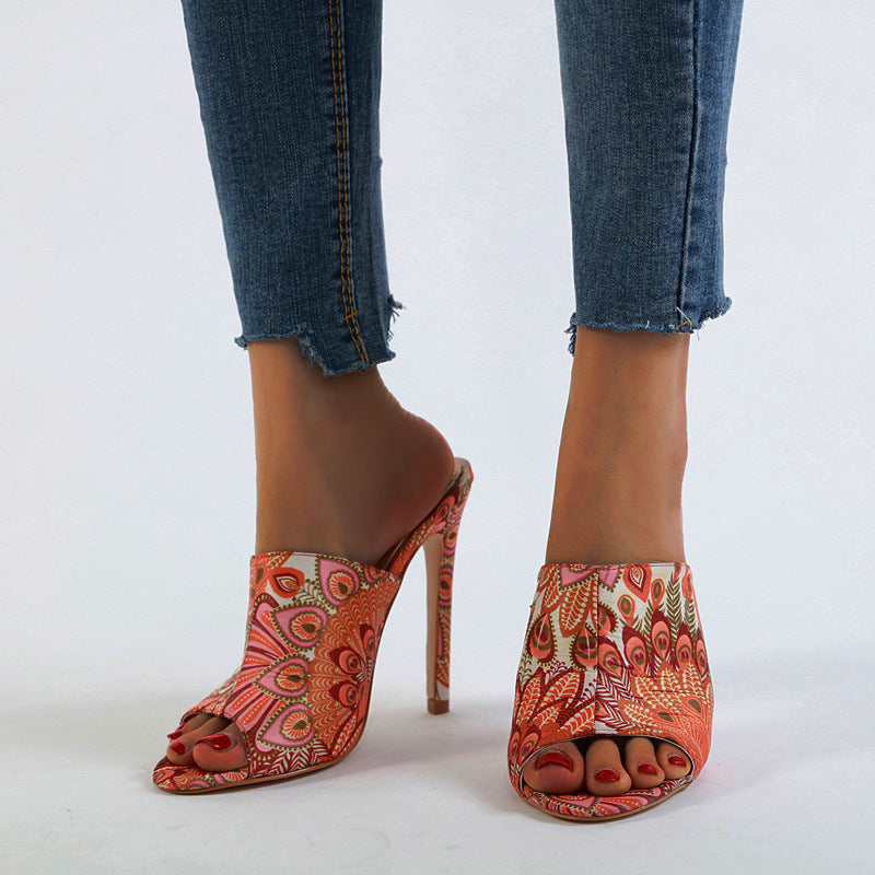 Bunte Sandalen Damen Stiletto High Heels Zurück Open Toe Damenschuhe