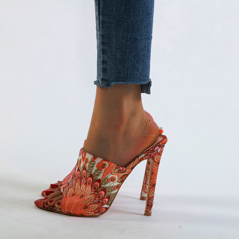 Bunte Sandalen Damen Stiletto High Heels Zurück Open Toe Damenschuhe