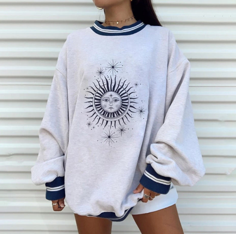 Damenmode Persönlichkeit Druck Rundhals Lose Pullover Langarm Pullover Frauen